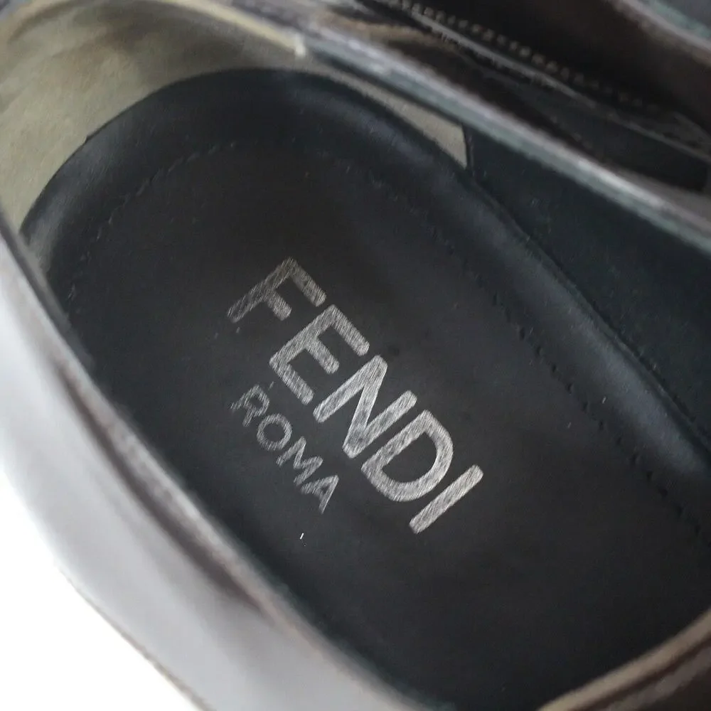 FENDI Roma Dark Brown Leather Rubber Sole Lace Tie Derby Dress Shoes 9 Formal